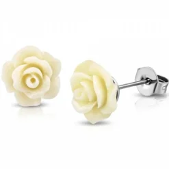 Rose ørestikker i rustfri stål med resin - 3 farver