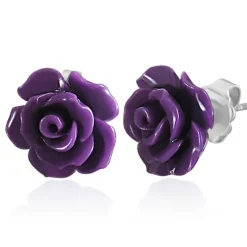 Rose ørestikker i rustfri stål med resin - 3 farver