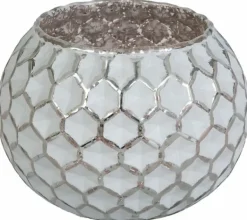 Rund hvid fyrfadsstage med mønster Ø.13cm