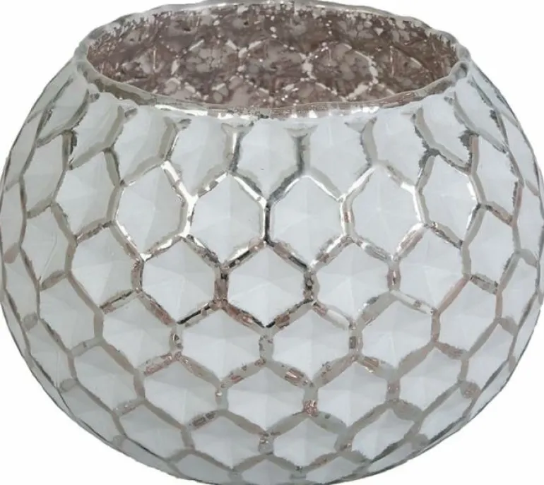 Rund hvid fyrfadsstage med mønster Ø.13cm