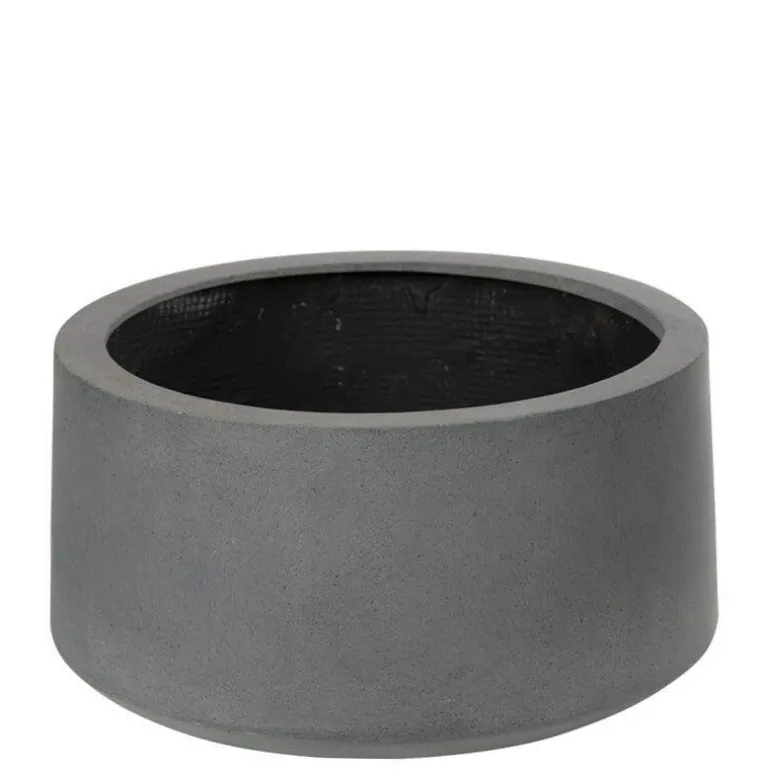 Rund lav sort eller grå krukke i Fiberstone - Ø.54xH.27cm