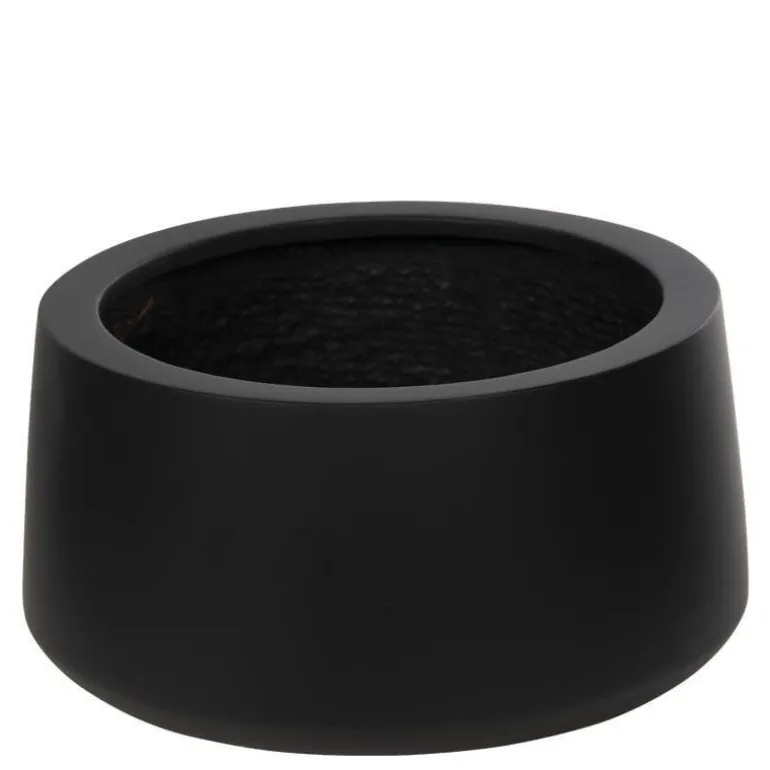 Rund lav sort eller grå krukke i Fiberstone - Ø.54xH.27cm