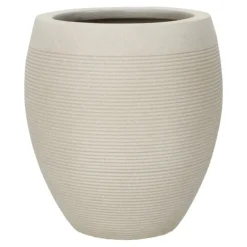 Rund sandfarvet krukke i glasfiber med riller - H.30 + H.45