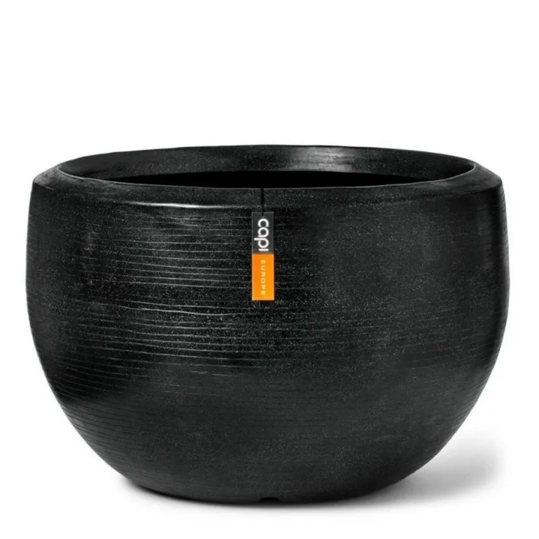 Rund sort krukke med let granitlook - Op til Ø.177cm