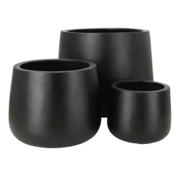 Rund udendørs frostsikker sort havekrukke med let nistret look - SÆT - 5 års garanti