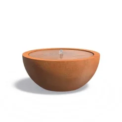 Rund Vandskål / Vandfontæne i cortenstål med led lys - Ø.100 + Ø.120