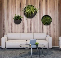 Rund vægampel / vægkrukke til planter og blomster - 3 størrelser - Sort + Hvid