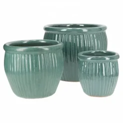 Runde glaserede krukker med ribber - sæt 3stk - 4 farver