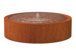 Runde lave cortenstål vandfontæner i rust med LED lys - H.40cm