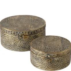 Runde orientalske dåser / bokse i guld antik med låg - SÆT