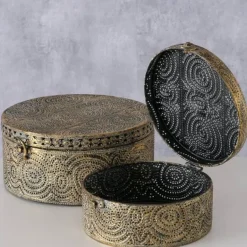 Runde orientalske dåser / bokse i guld antik med låg - SÆT