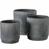 Runde plantepotter i metal med zink look og ribber - Sæt