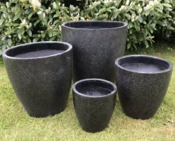 Runde udendørs sorte havekrukker i Terrazzo look - 4stk