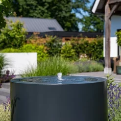 Runde vandbassiner / vandfontæner i aluminium med LED lys - H.75cm