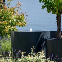 Runde vandbassiner / vandfontæner i aluminium med LED lys - H.75cm