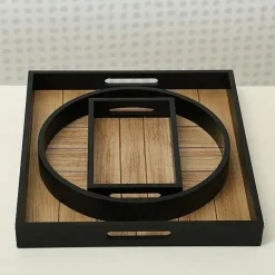 Serveringsbakker i mdf/træ - 3stk - sort eller hvid