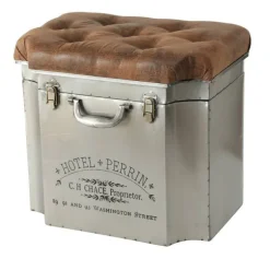 Skammel / Minibænk i metal med print, låg og sæde