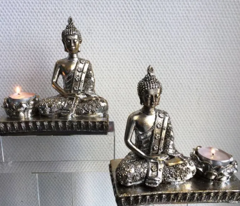 Sølv Buddha med lysestage