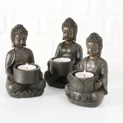 Små Buddha fyrfadslysestager i brun antik / 3stk