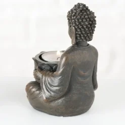 Små Buddha fyrfadslysestager i brun antik / 3stk