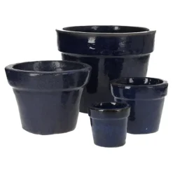 Små glaserede plantekrukker i sæt med 4stk / Blå eller Grøn