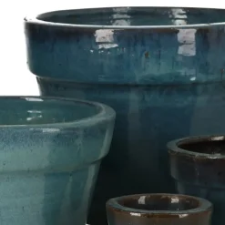 Små glaserede plantekrukker i sæt med 4stk / Blå eller Grøn