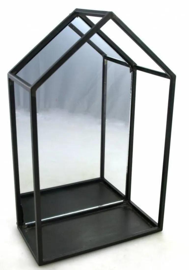 Sort Væghylde med spejl / Spejlhus til lys