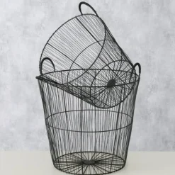 Sorte runde trådkurve med håndtag / Sæt