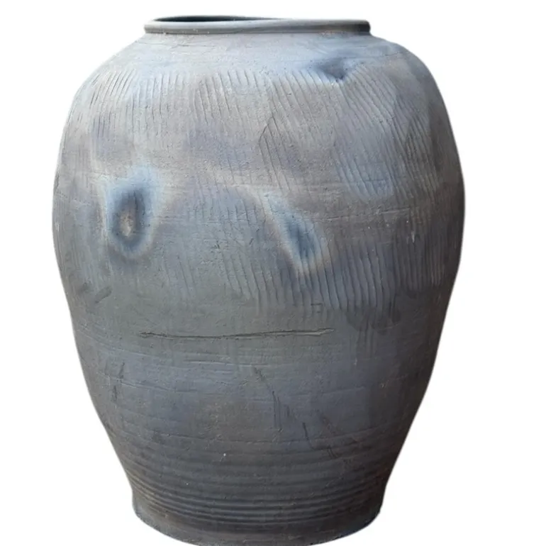 Sort/Grå Vintage Lerkrukke - H.52cm + H.71cm