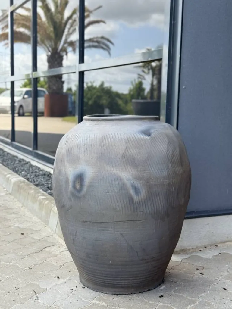 Sort/Grå Vintage Lerkrukke - H.52cm + H.71cm