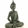 Sort/sølv siddende Buddha figur med klæde