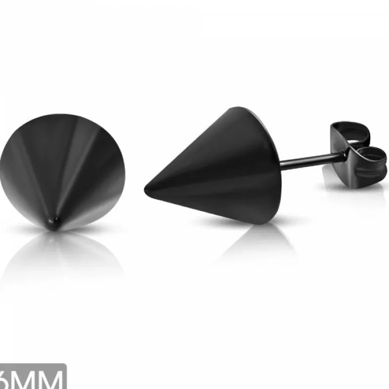 Spike øreringe i stål - sort + blank