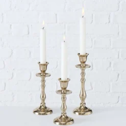 Sæt med 3stk lysestager i blank aluminium - H.15 + 19 + 23cm