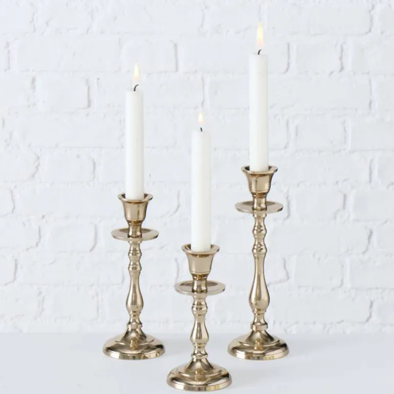 Sæt med 3stk lysestager i blank aluminium - H.15 + 19 + 23cm