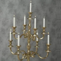 Stor 9 armet gulvlysestage guld / alu - 180cm