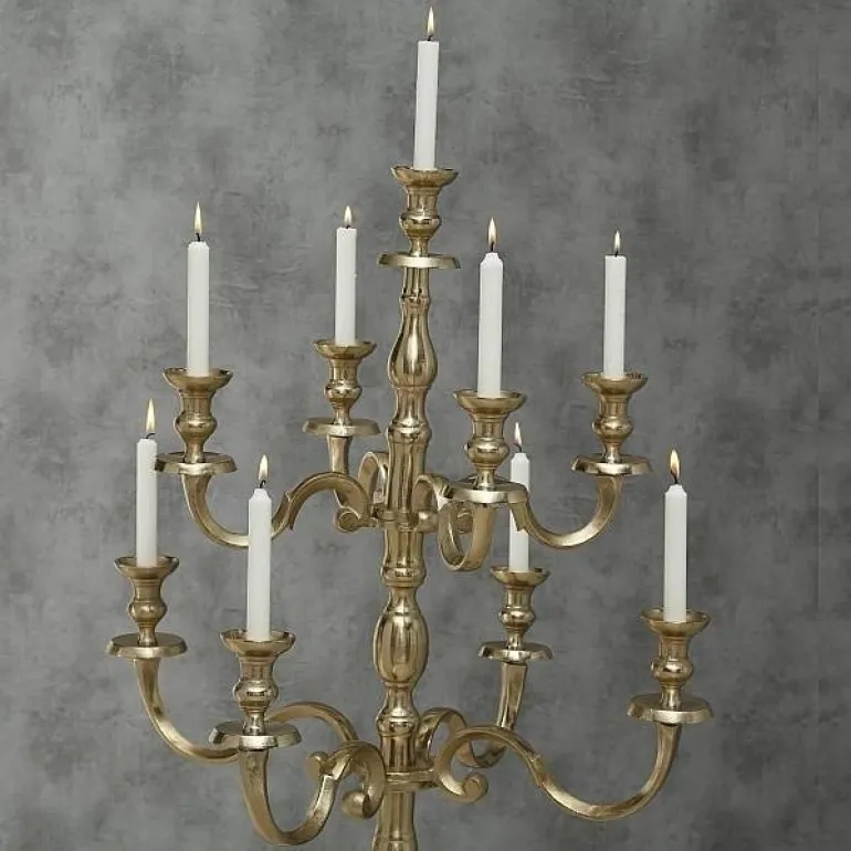 Stor 9 armet gulvlysestage guld / alu - 180cm