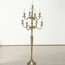 Stor 9 armet gulvlysestage guld / alu - 180cm