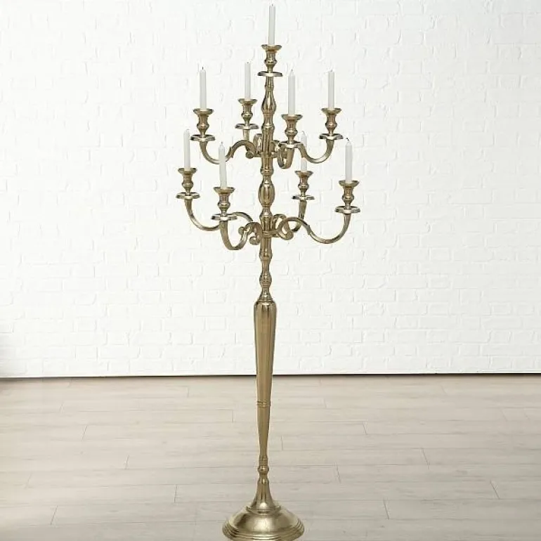 Stor 9 armet gulvlysestage guld / alu - 180cm