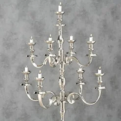 Stor 9 armet kandelaber gulvlysestage i sølv / alu - 180cm