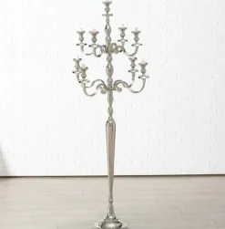 Stor 9 armet kandelaber gulvlysestage i sølv / alu - 180cm