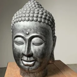 Stor Buddha Hoved - 65cm - sølv eller koks