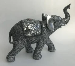 Stor elefant i silver antik med spejle - L.32cm