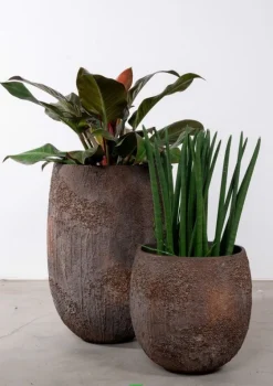 Stor H.75xØ.50cm rustik krukke med lava mønster - Sandgrå eller Brun