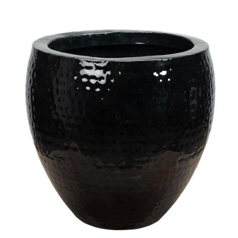 Stor krukke i sort højglans hammered metal - 3 størrelser