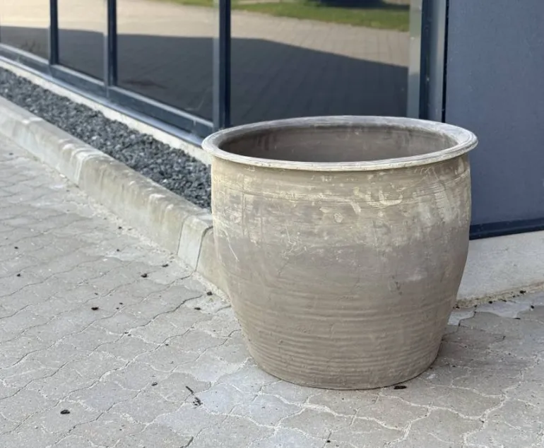 Stor Vintage Lerkrukke i støvgrå old look - Ø.60 + Ø.80