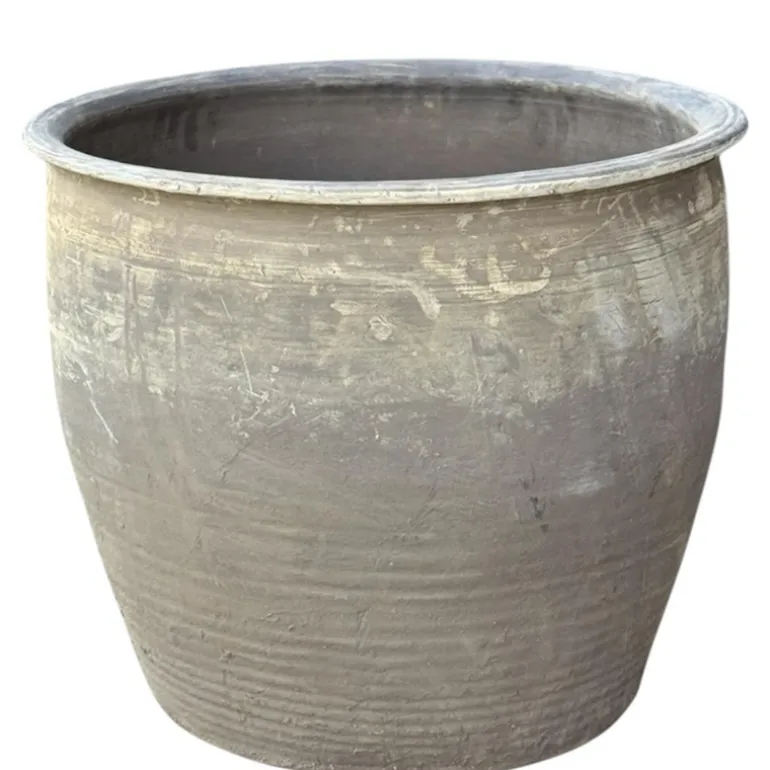 Stor Vintage Lerkrukke i støvgrå old look - Ø.60 + Ø.80