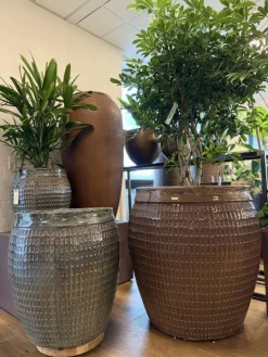 Store glaserede krukker i keramik - misty blue - op til Ø.81xH.81cm