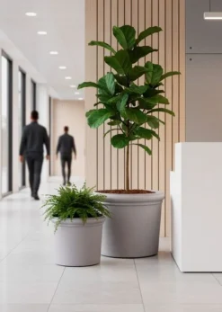 Store krukker i fiber concrete / cementfarve - op til Ø.85cm