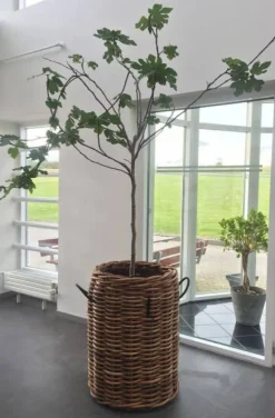 Store runde flettede rattan kurve / krukker - M/U Hjul