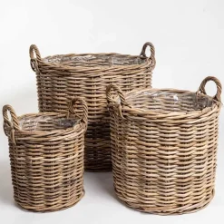 Store runde pilekrukker / rattankrukker med håndtag / Sæt 2stk eller 3stk